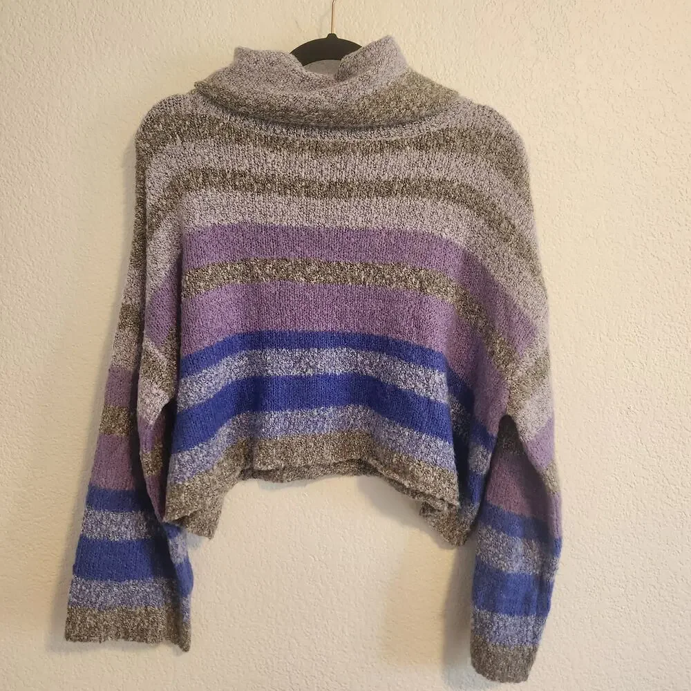 Sincerely Jules Women's‎ Small Oversized Gray/Purple/Blue Striped Sweater New